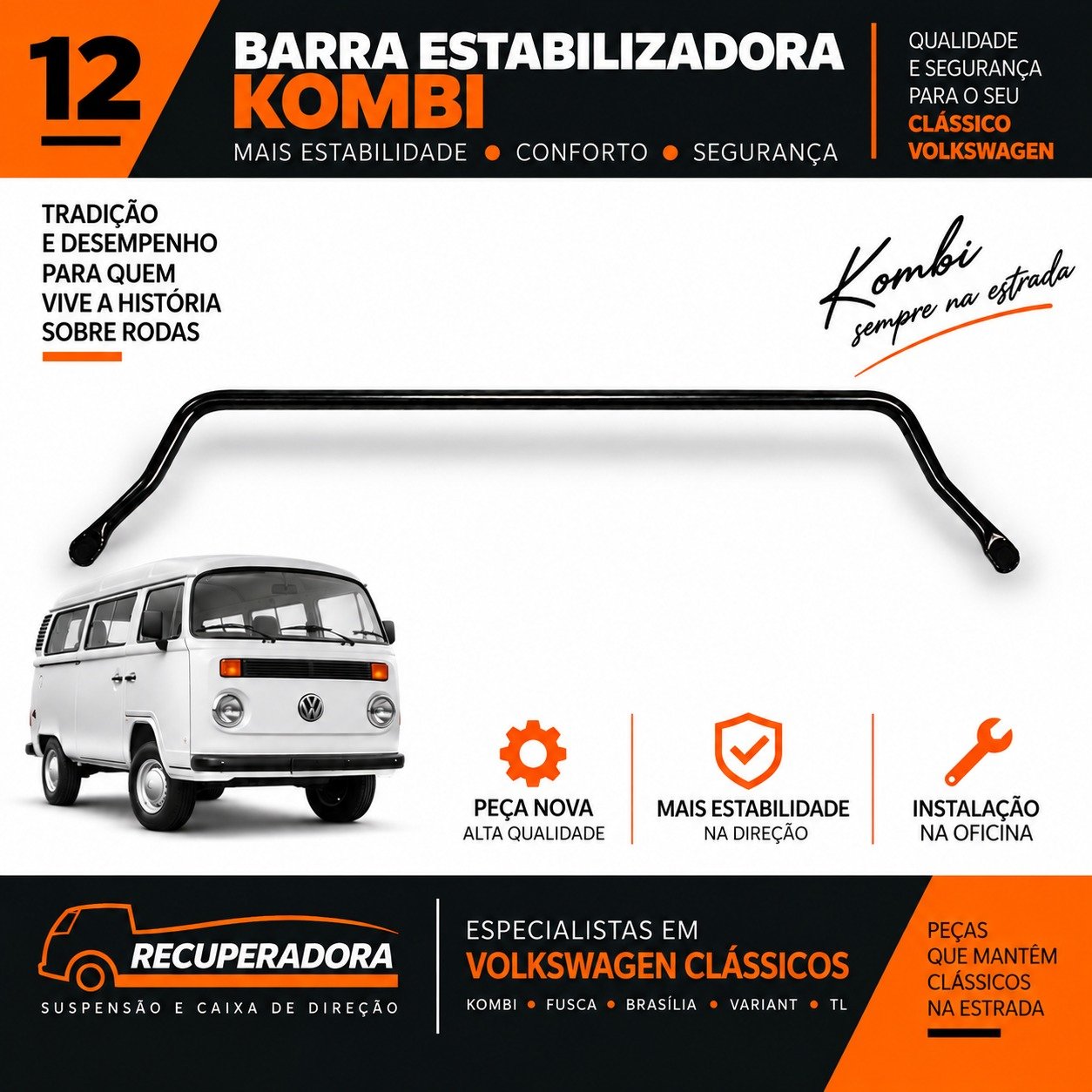 Barra estabilizadora para suspensão de Kombi