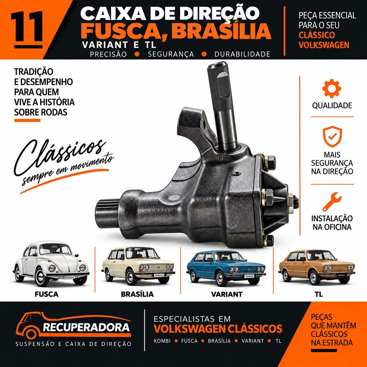 Caixa de direção remanufaturada para Fusca Brasília Variant e TL