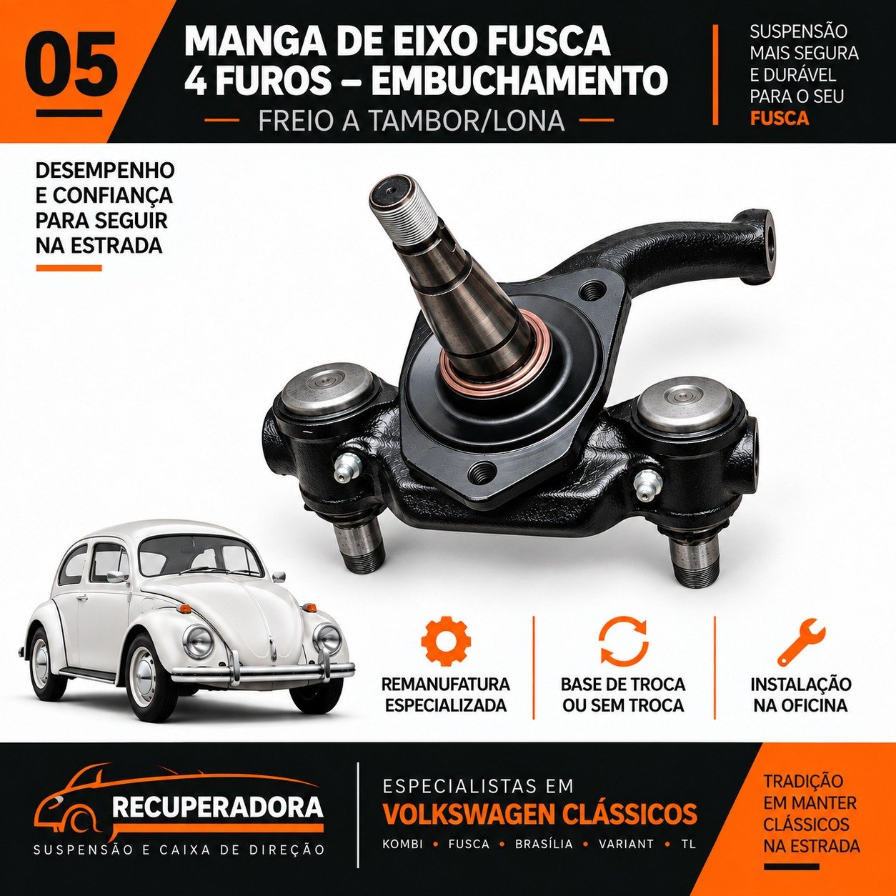 Manga de eixo Fusca 4 furos para freio a tambor