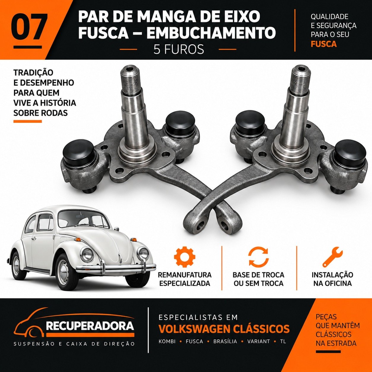 Par de manga de eixo Fusca 5 furos